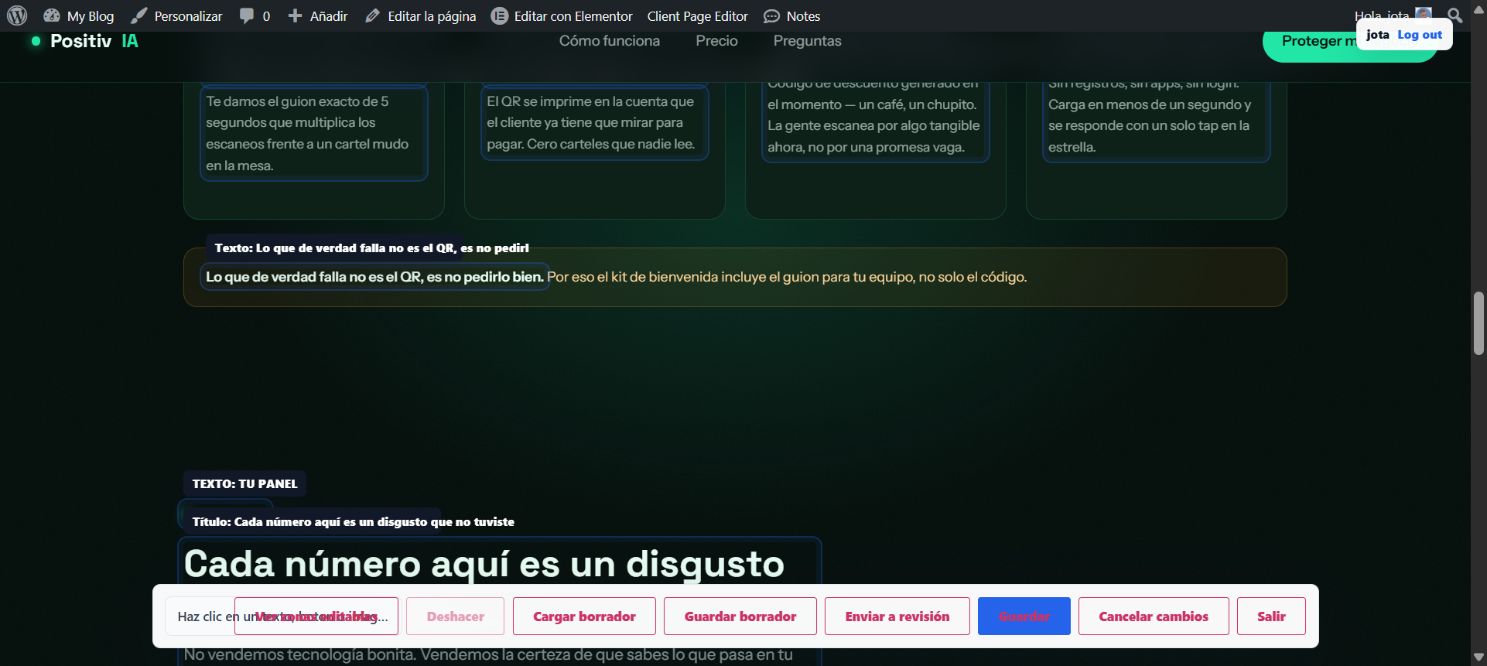 Client Page Editor open on top of a published page